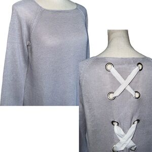 Lisa Todd Gray Linen Lace-Up Back Sweater Sz M